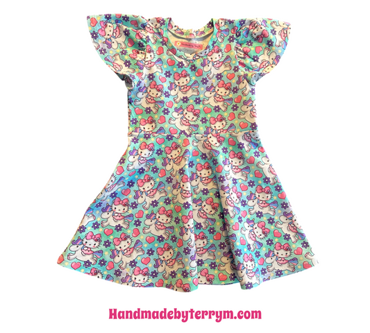 (1603)Blue Horse with Kitty Dress - Size 3