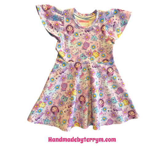 (1605) Purple Cat Friend Dress - Size 3