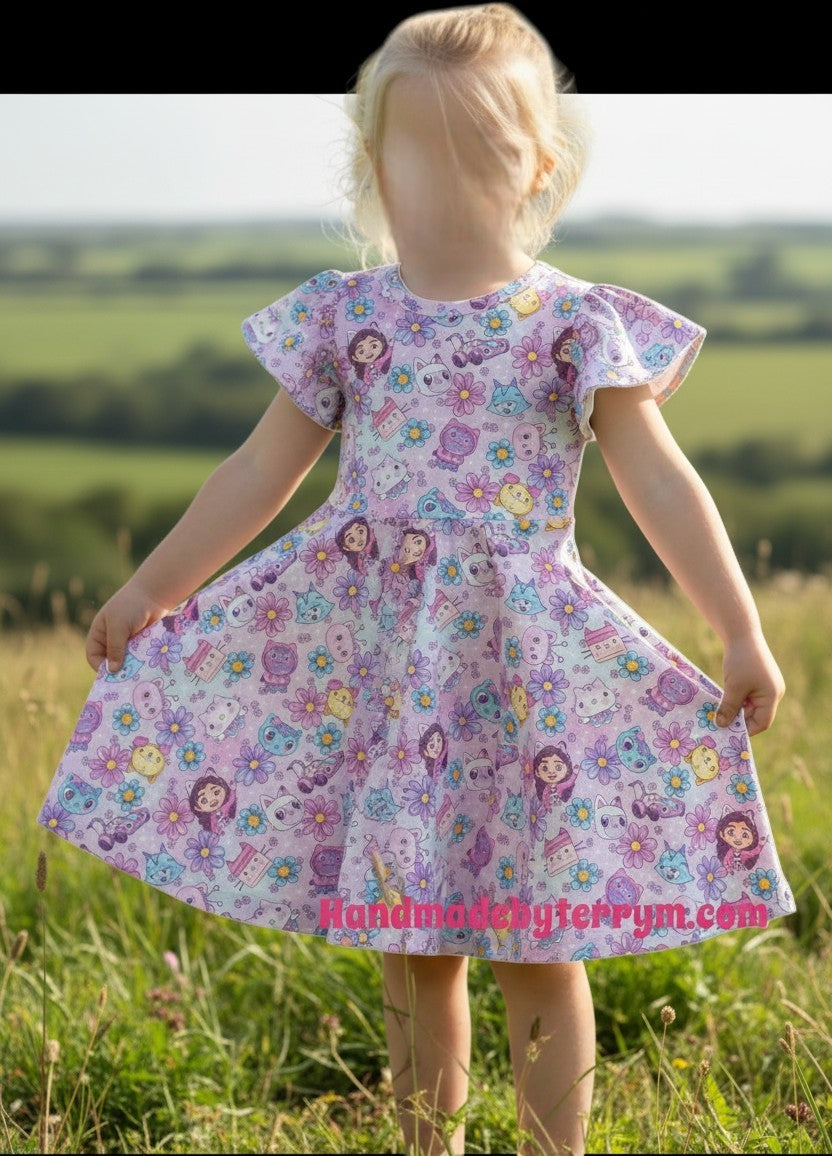 (1605) Purple Cat Friend Dress - Size 3