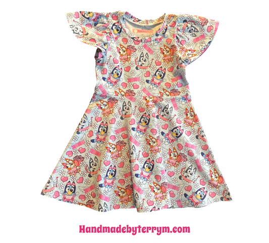 (1606) Blue Dog Hearts Dress - Size 3