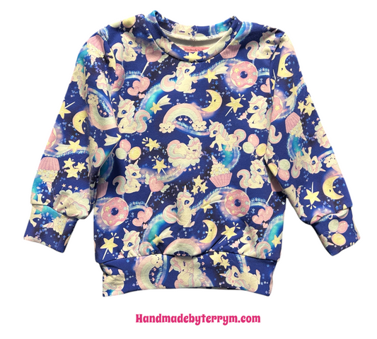 (1614) Unicorn & Hearts Jumper - Size 2