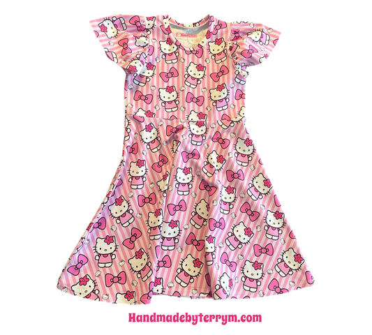 (1640) Pink Kitty Dress - Size 7