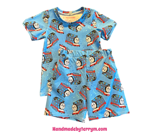 (1627) Blue Train T-Shirt & Shorts Set - Size 4