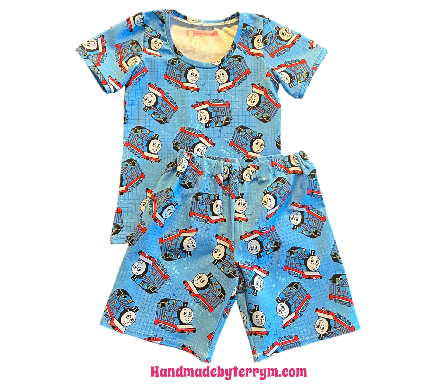 (1628) Blue Train T-Shirt & Shorts Set - Size 5