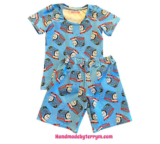 (1628) Blue Train T-Shirt & Shorts Set - Size 5
