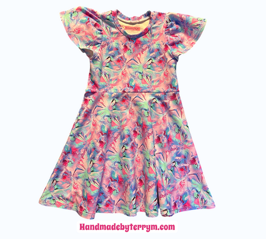 (1652) Pink & Blue Flower Splash Dress - Size 5