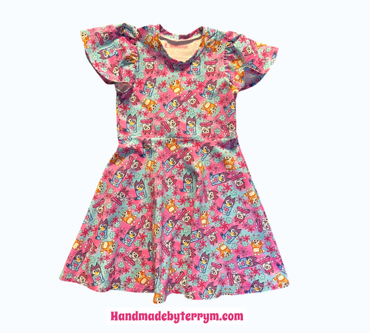 (1649) Blue Dog Dress - Size 6