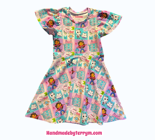 (1648) Patchwork Cat Friend Dress - Size 6