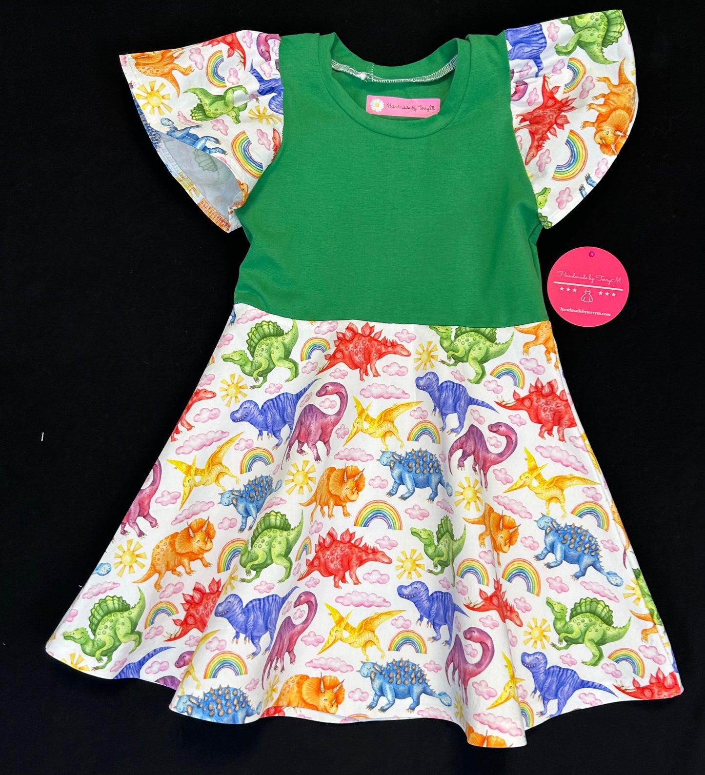 Colourful Dinosaur Dress - Size 2