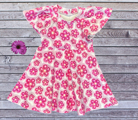 Pink Bubble Flower Dress - Size 1