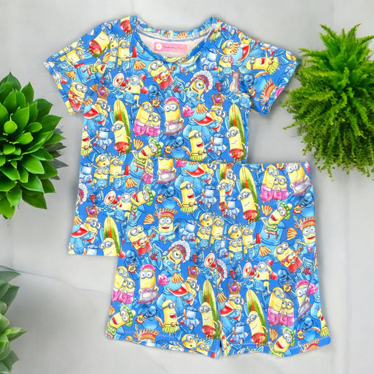 Yellow character kids outfit – size 4
Handmade cartoon T shirt and shorts set