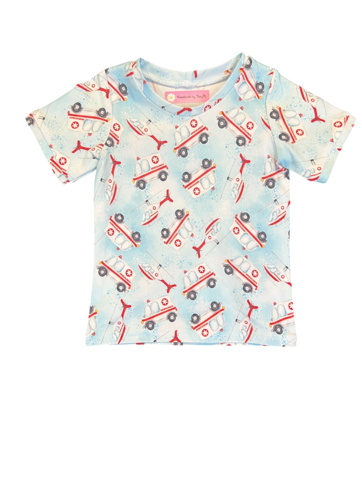 Ambulance toddler outfit – size 2
Handmade emergency vehicle T shirt and shorts set
