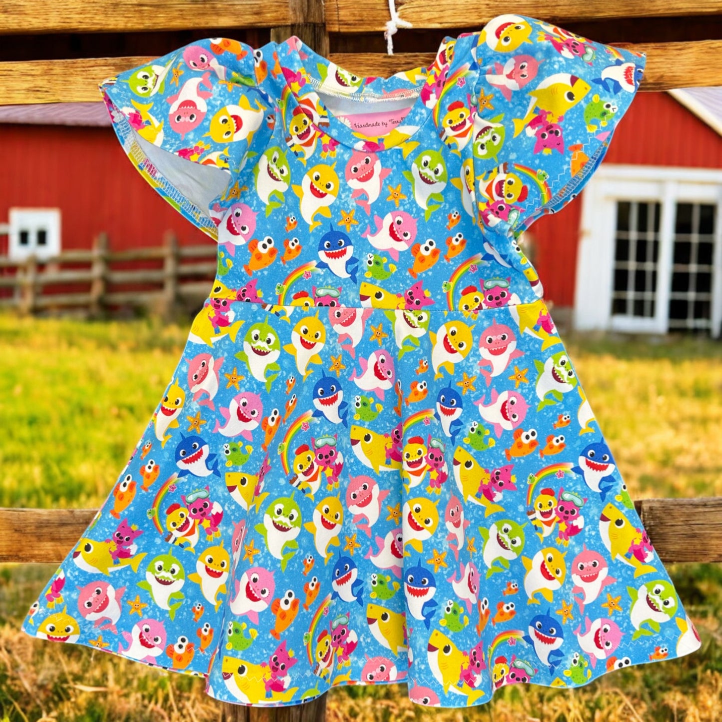 Baby shark baby dress – size 1
Handmade undersea skater dress for toddlers
