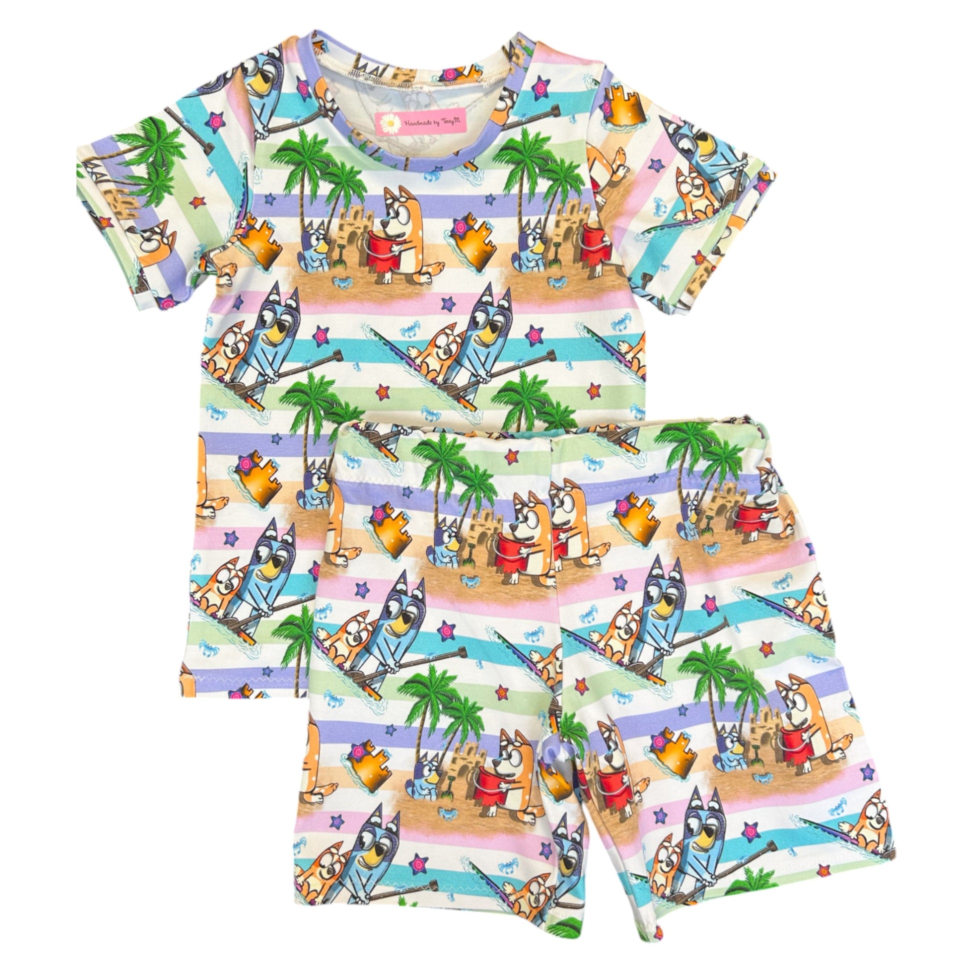 Beach dog kids outfit – size 4
Handmade summer dog T shirt and shorts set
