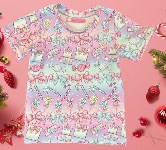 Pink & Purple Xmas Bows T-Shirt - Size 4