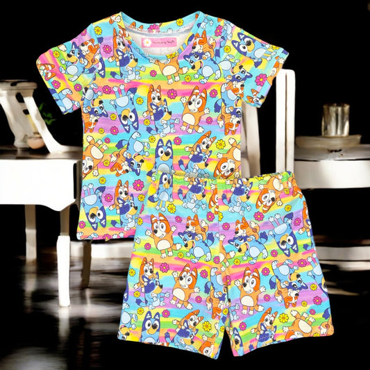 Bright Blue Dog - T-Shirt & Shorts Set -Size 2