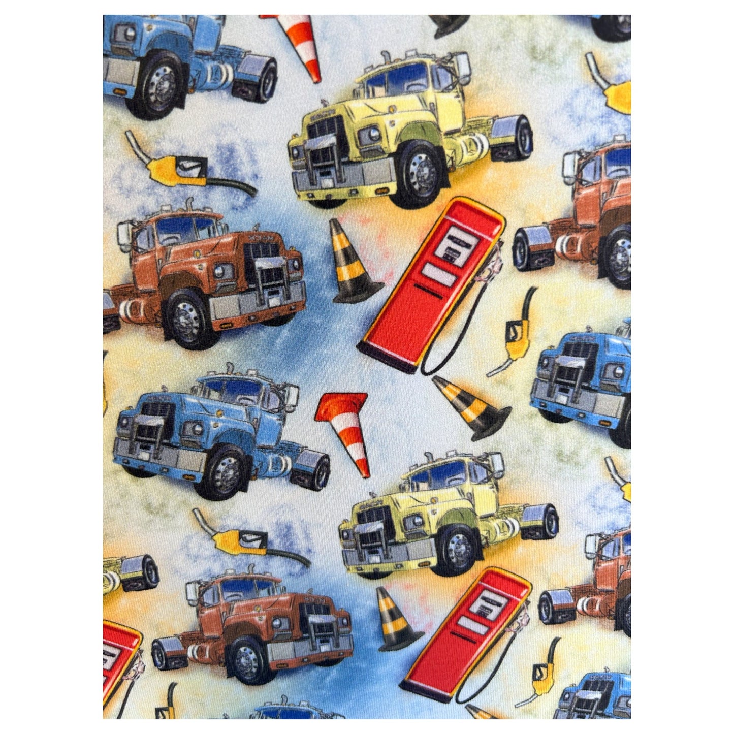 Colourful trucks kids outfit – size 5
Handmade truck T shirt and shorts set
