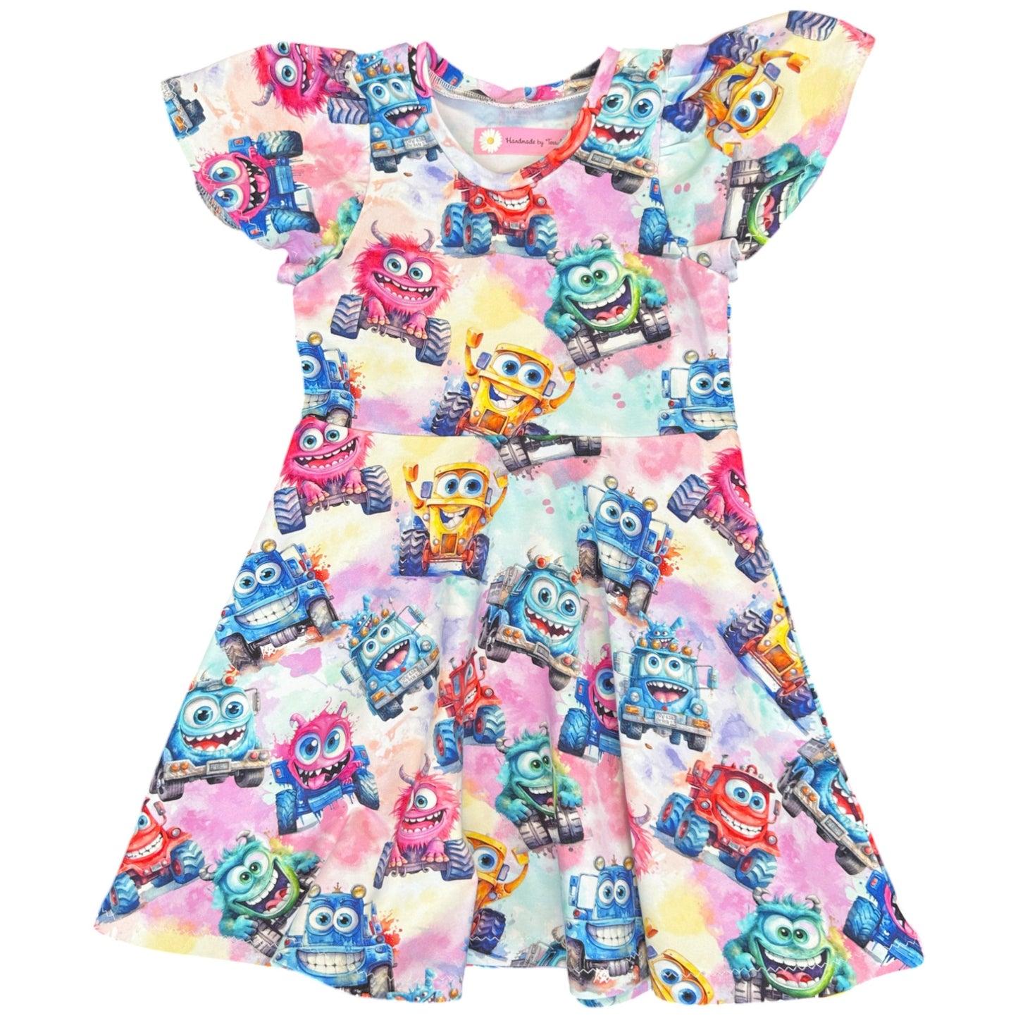 Truck print girls dress – size 4
Handmade colourful skater dress
