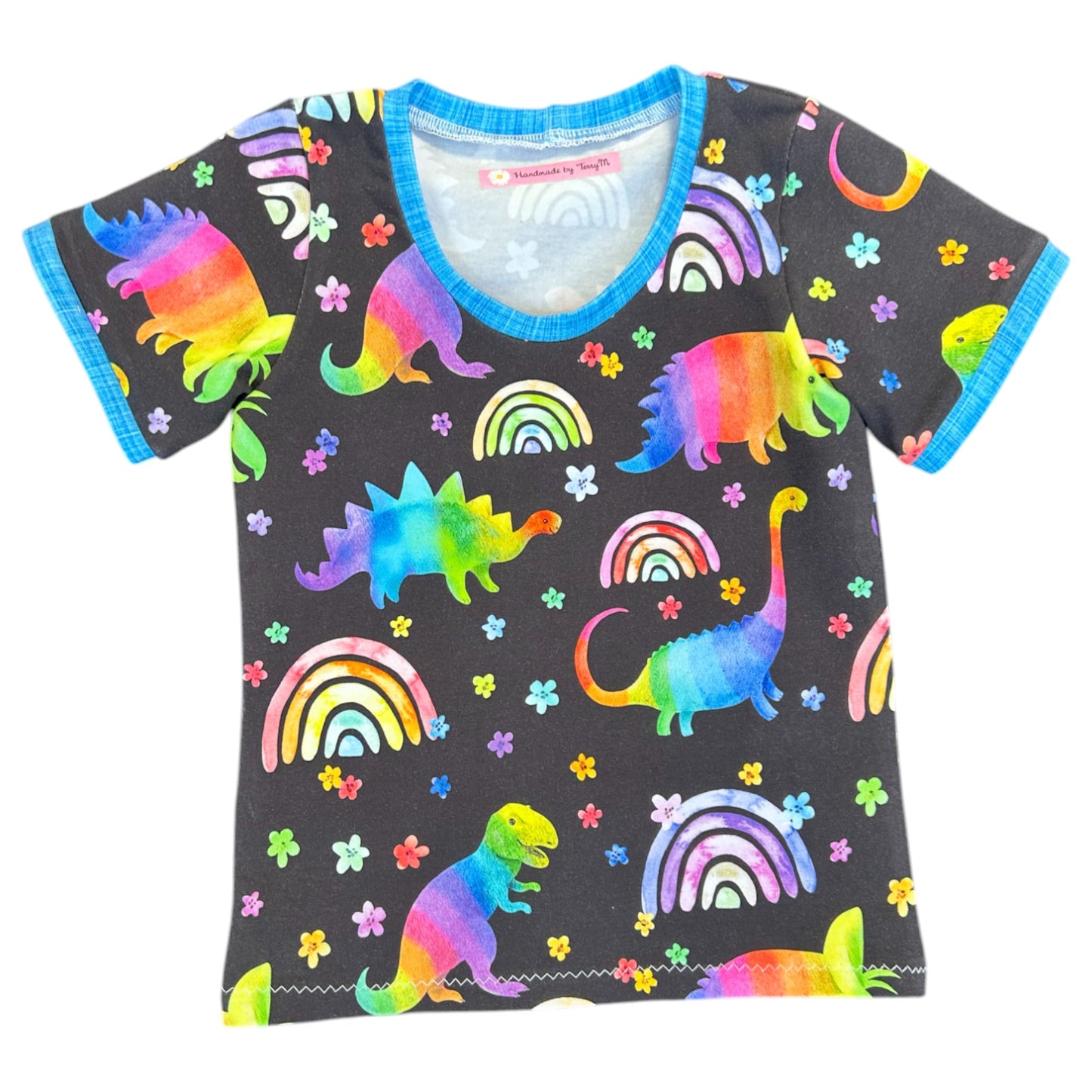 Rainbow dinosaur kids outfit – size 3”
“Handmade colourful dino T shirt and shorts set”
