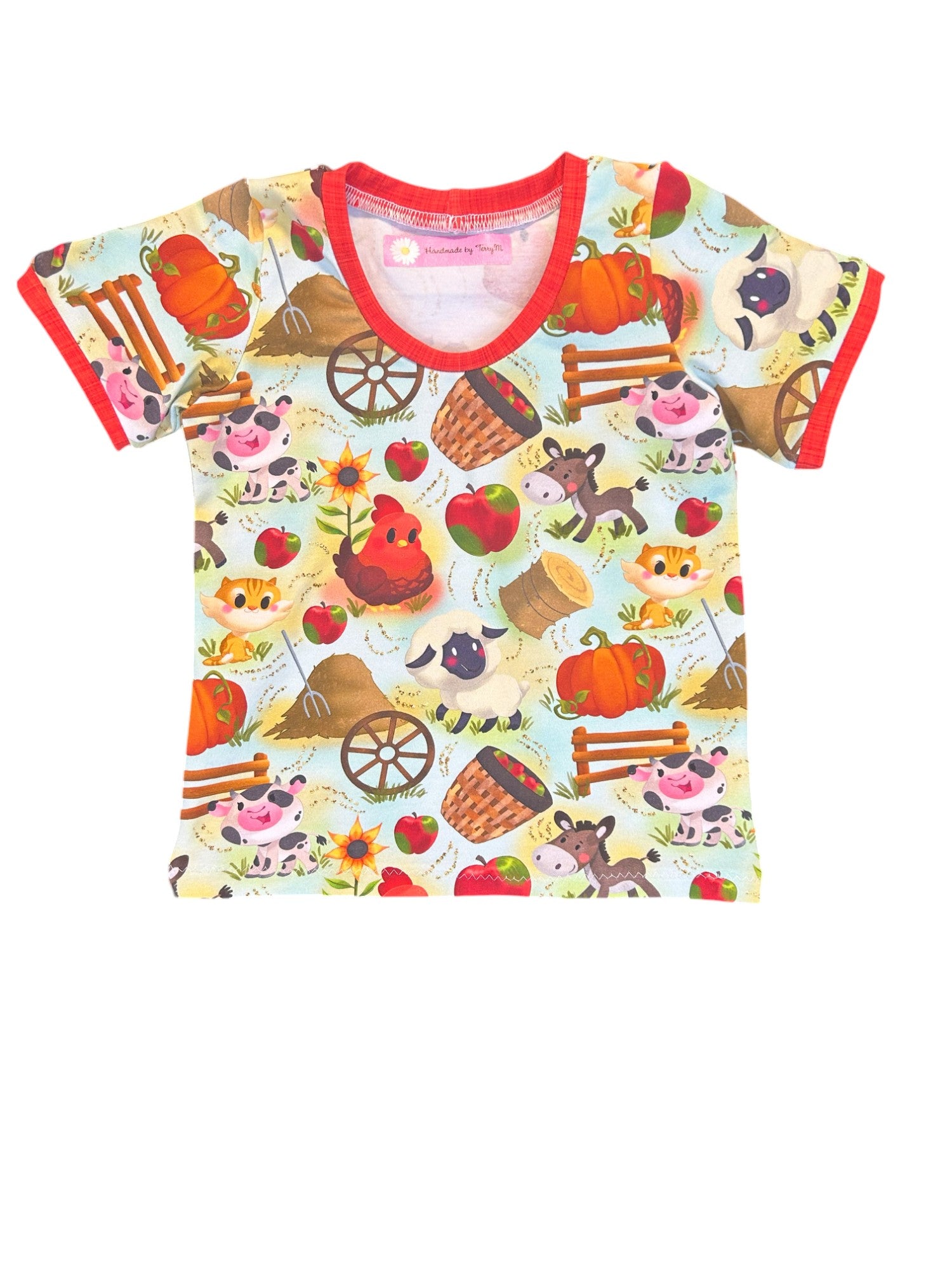 Farm animals baby outfit – size 1
Handmade barnyard T shirt and shorts set
