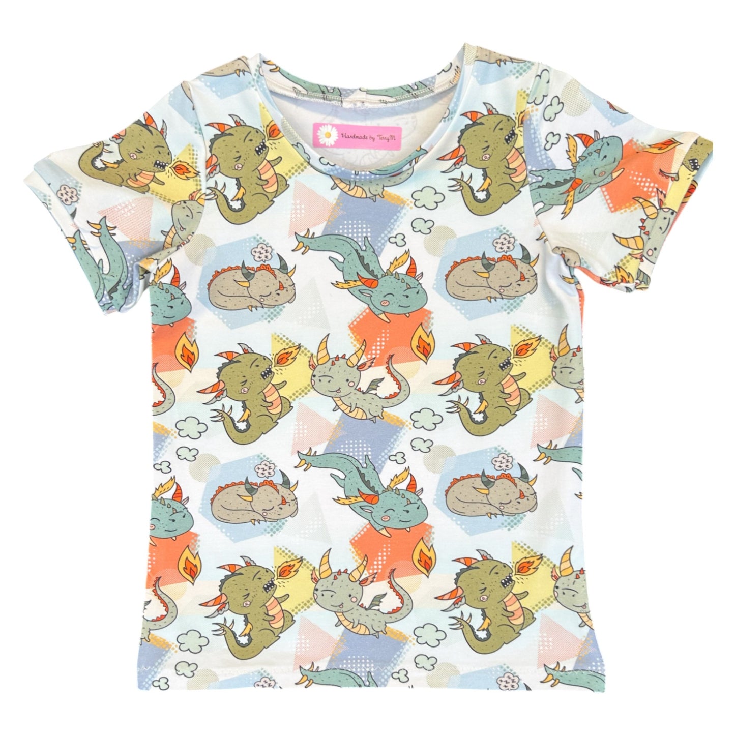 Fire dragon kids outfit – size 4
Handmade dragon T shirt and shorts set
