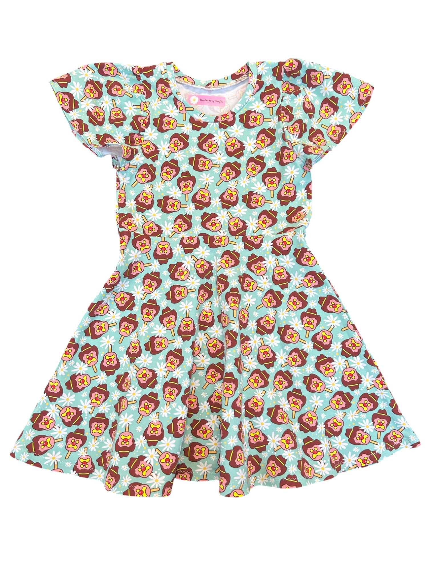 Daisy ice cream girls dress – size 6
Handmade summer skater dress
