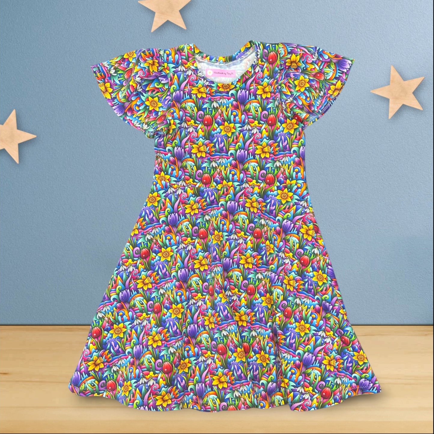 Bright  Funky Flower Dress - Size 7