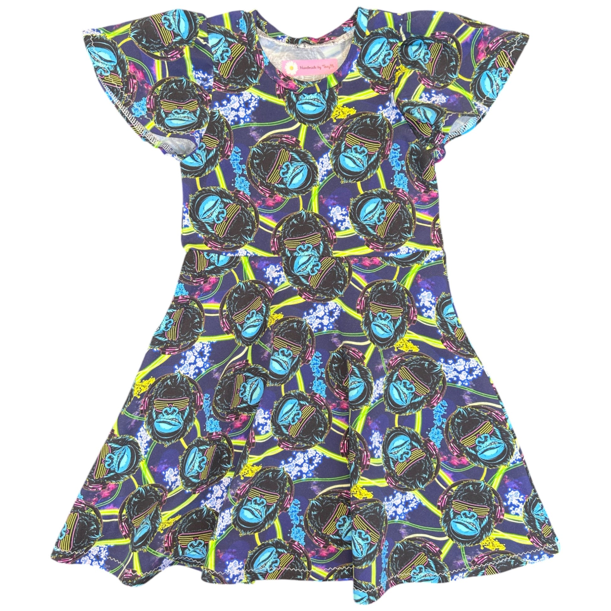 Gorilla print girls dress – size 5
Handmade animal skater dress
