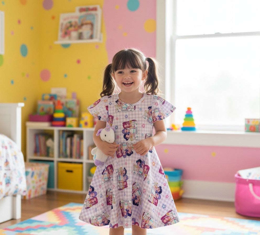 (1806) Purple Check KPop Dress - Size 6