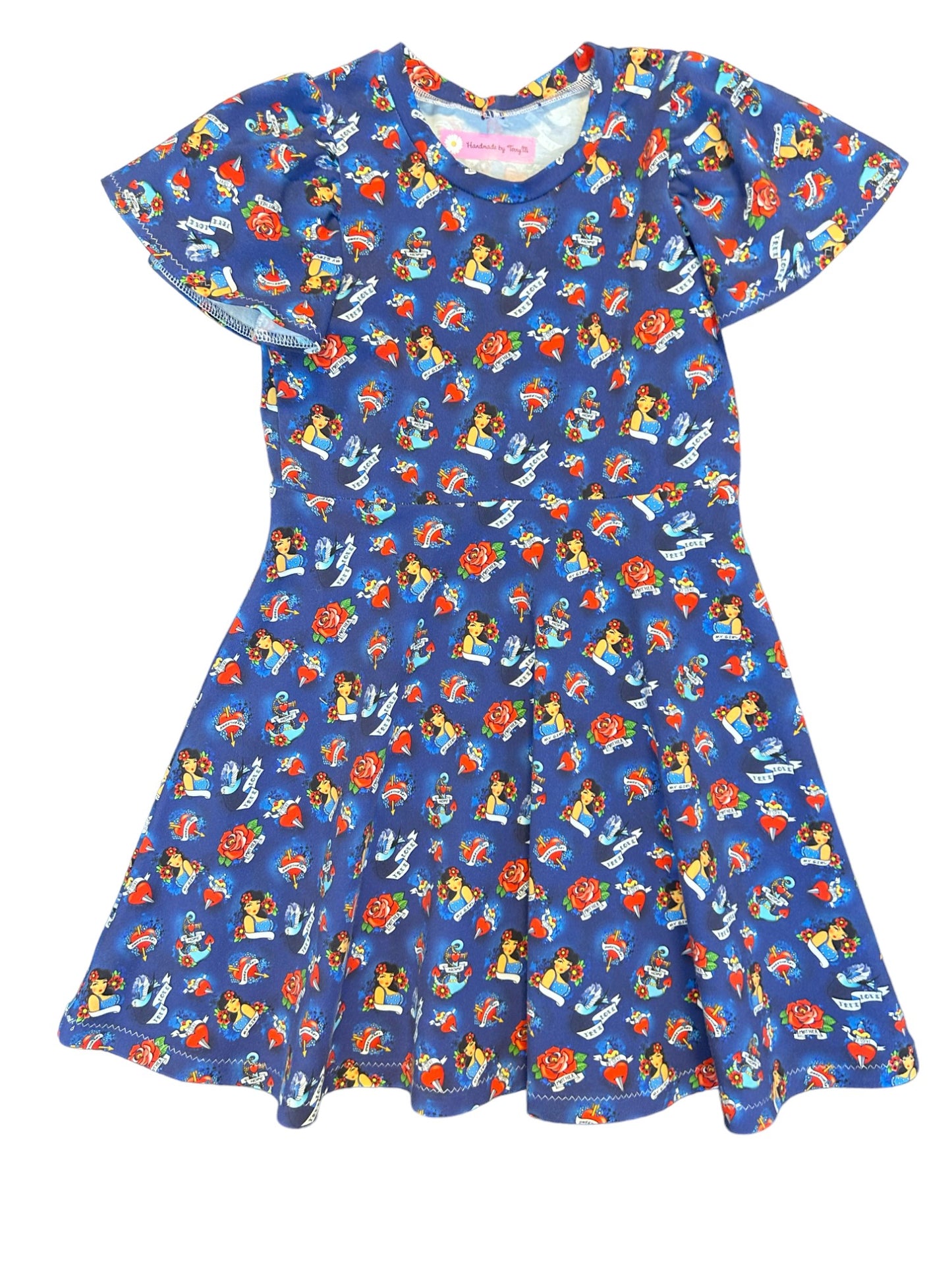 “Tattoo print girls dress – size 6”
“Handmade edgy skater dress for kids”
