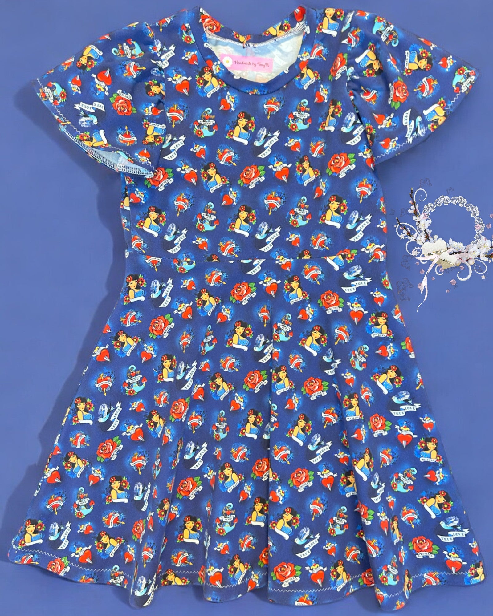 “Tattoo print girls dress – size 6”
“Handmade edgy skater dress for kids”