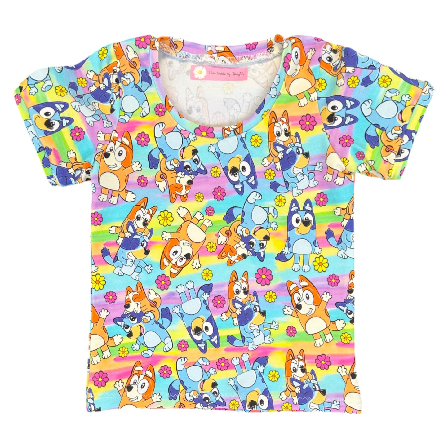 Blue dog kids outfit – size 3
Handmade dog T shirt and orange shorts set
