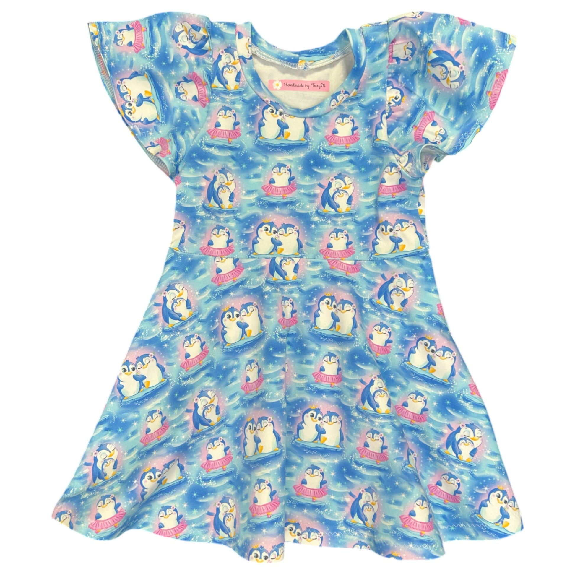 Penguin girls dress – size 2
Handmade blue penguin skater dress
