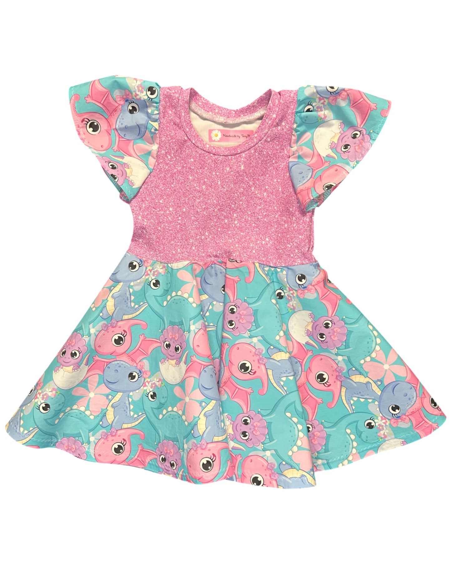 Pink & Blue Dinosaur Dress - Size 2