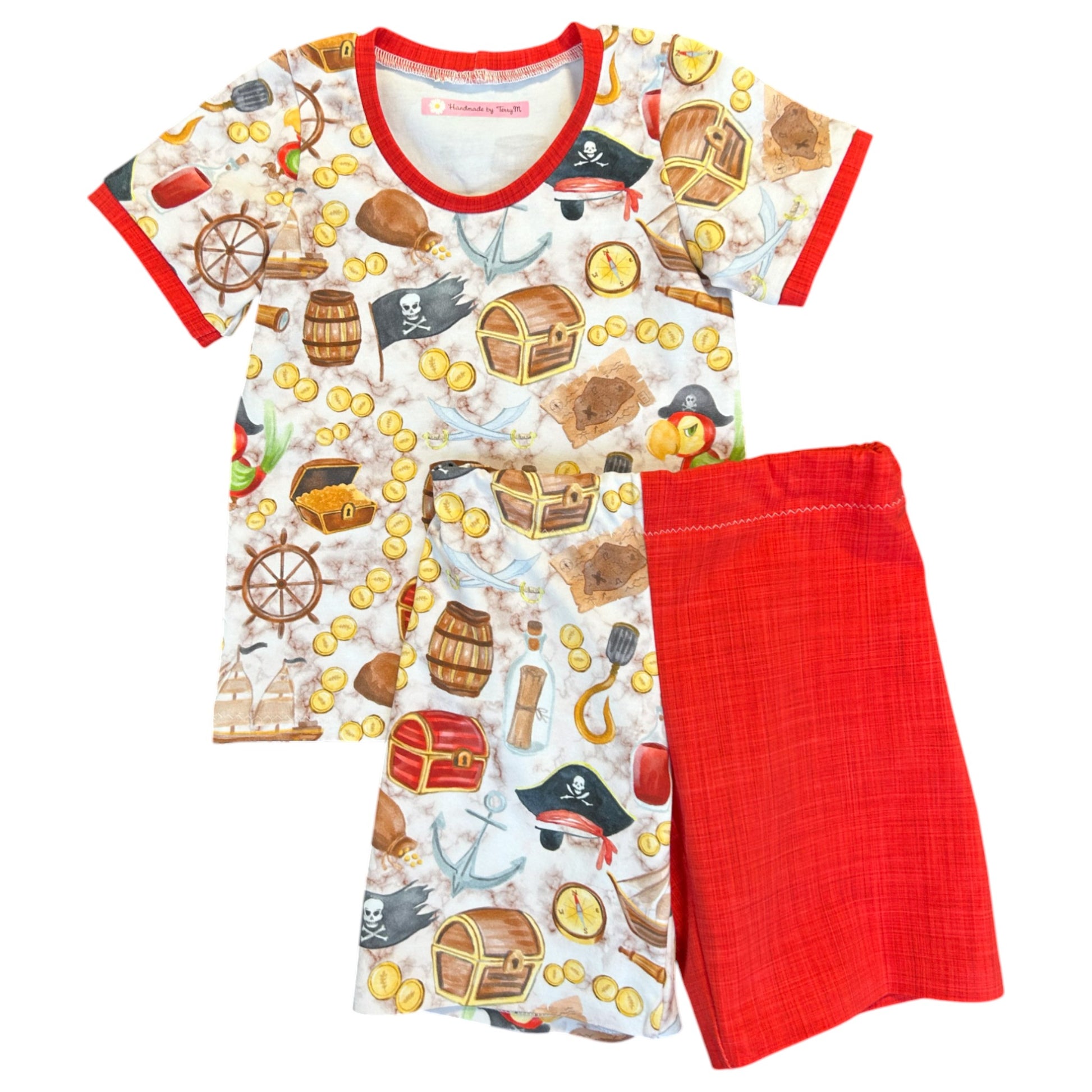 “Pirate toddler outfit – size 3”
“Handmade pirate T shirt and shorts set”
