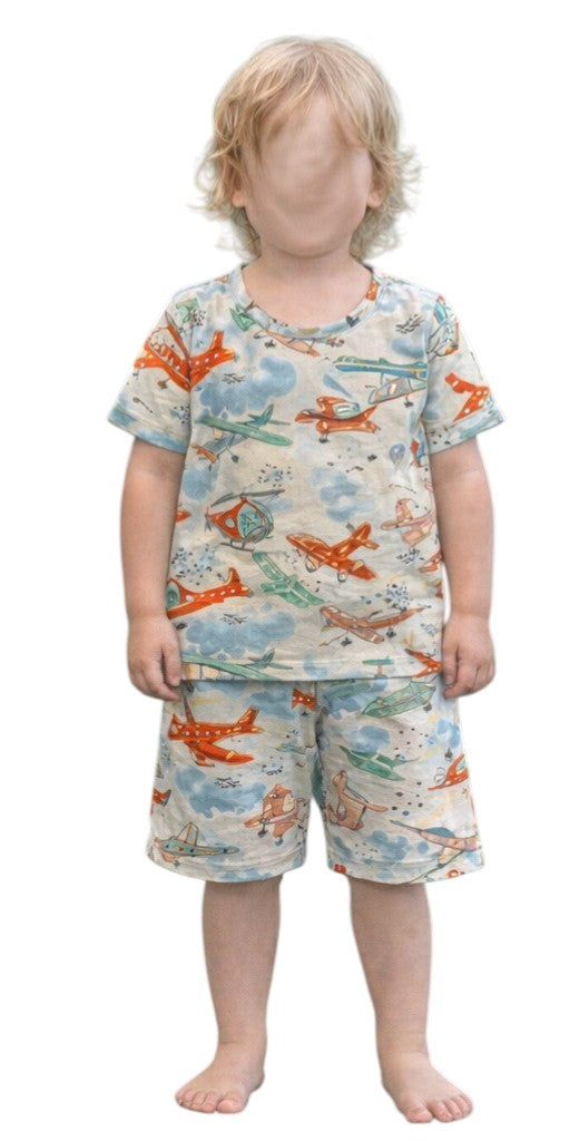 (1548) Helicopter & Planes T-Shirt & Shorts Set - Size 3