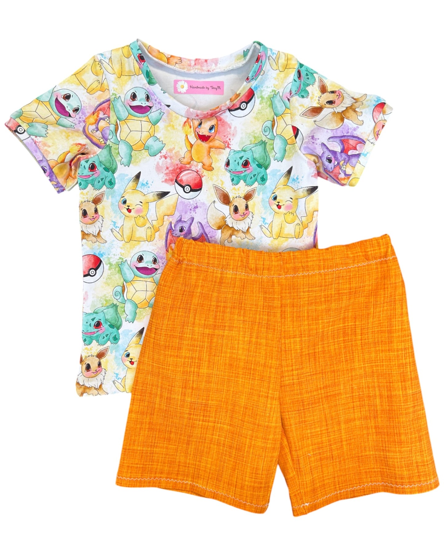 Poke character kids outfit – size 4
Handmade colourful T shirt and shorts set
