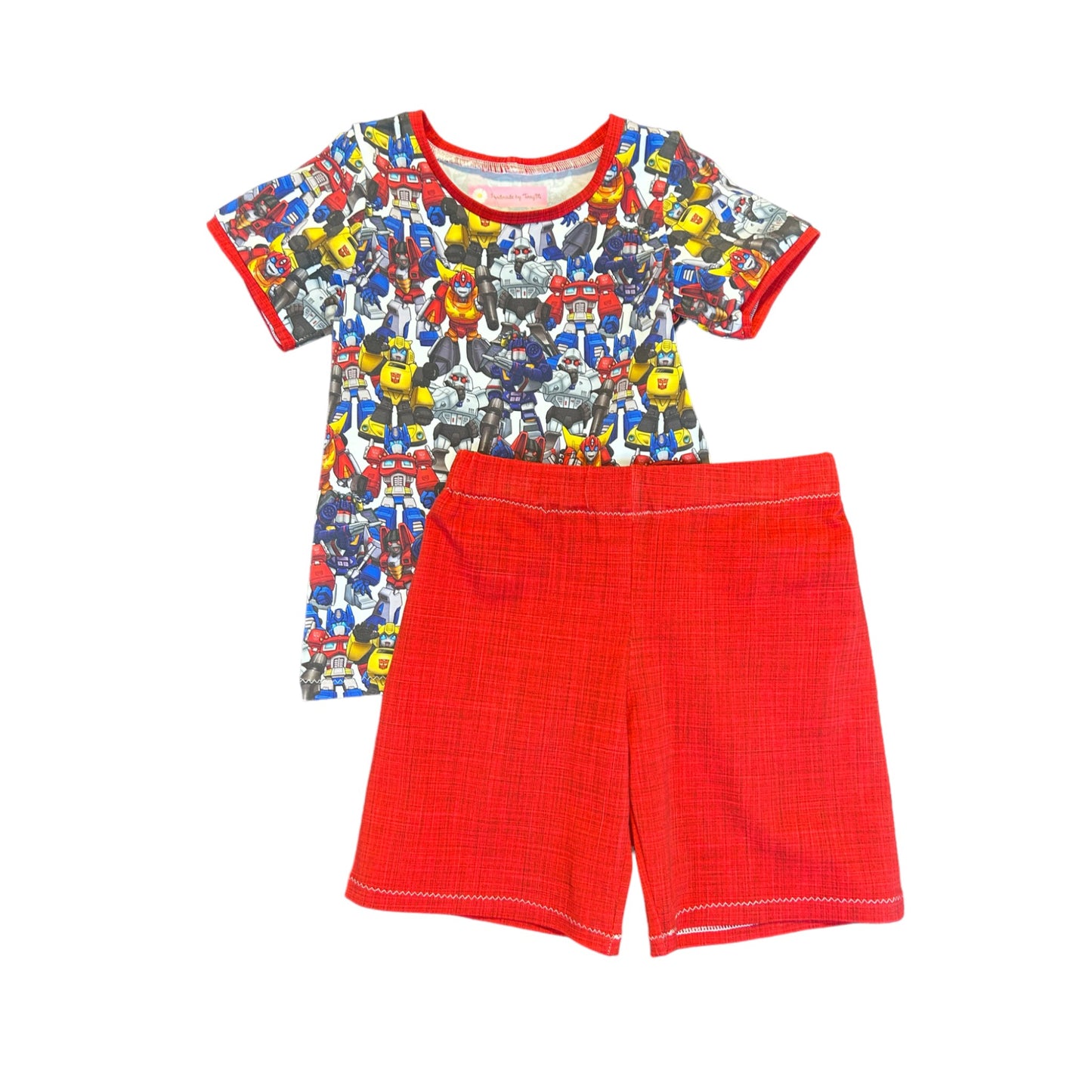 Robot kids outfit – size 4
Handmade robot T shirt and shorts set