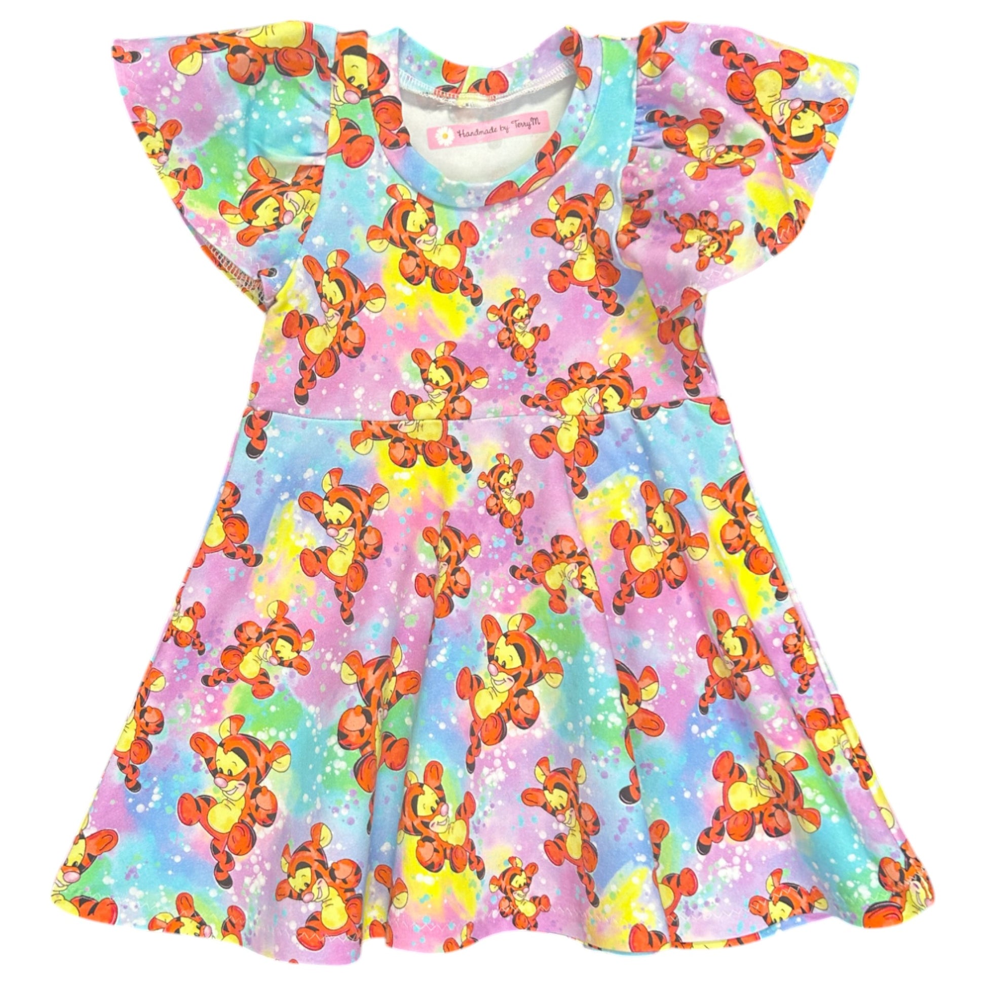Tiger baby dress – size 1
Handmade orange tiger skater dress
