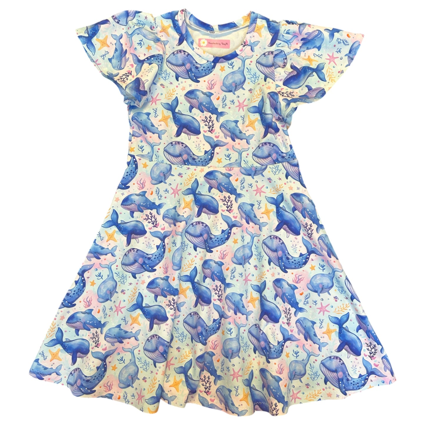 Whale print girls dress – size 7
Handmade ocean skater dress
