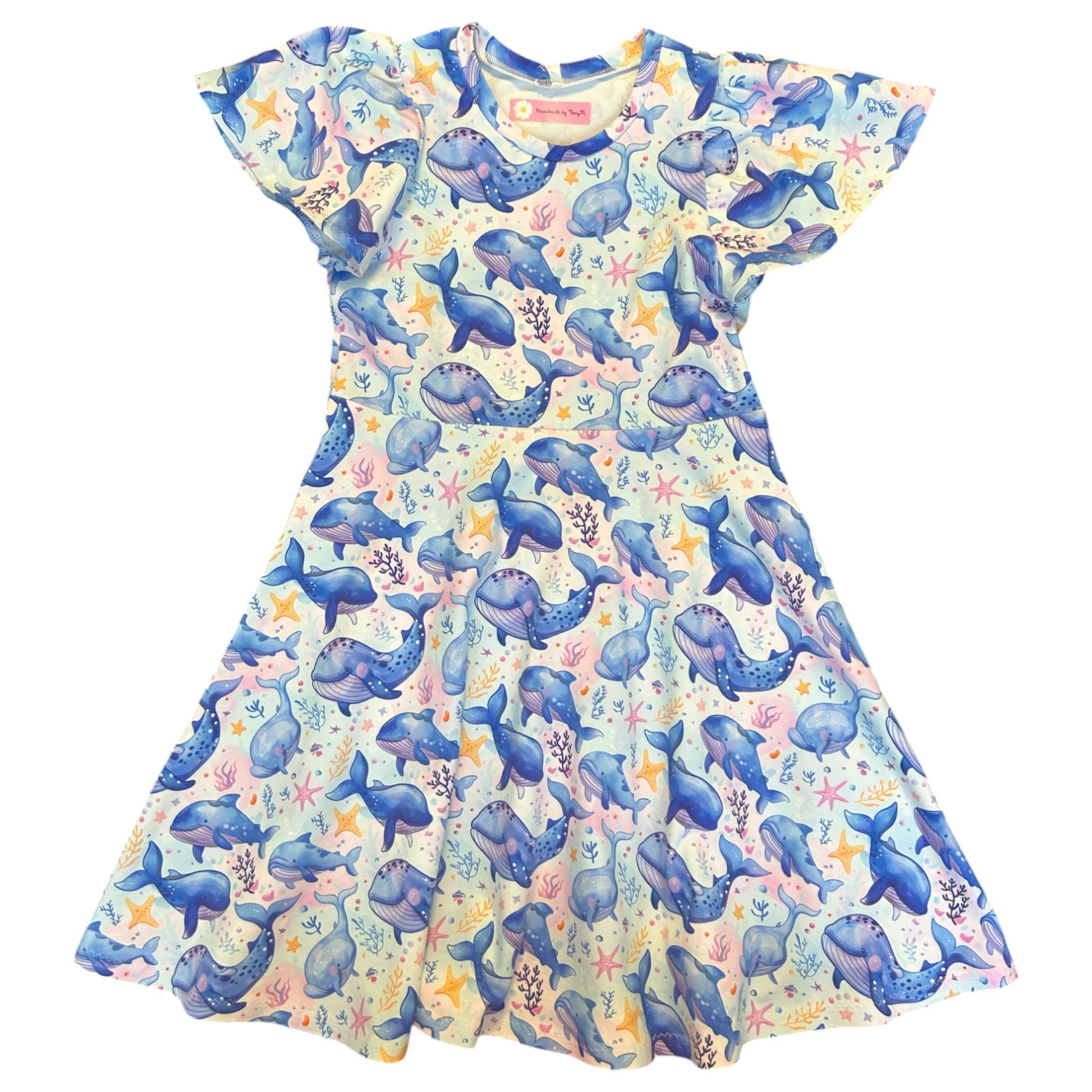 Whale print girls dress – size 7
Handmade ocean skater dress
