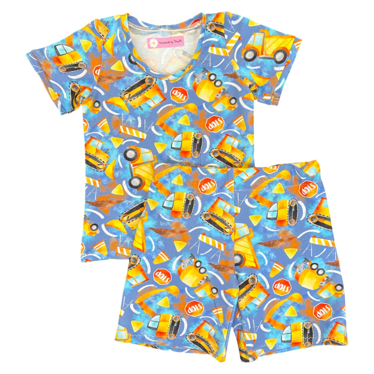 Construction kids outfit – size 3
Handmade builder T shirt and shorts set